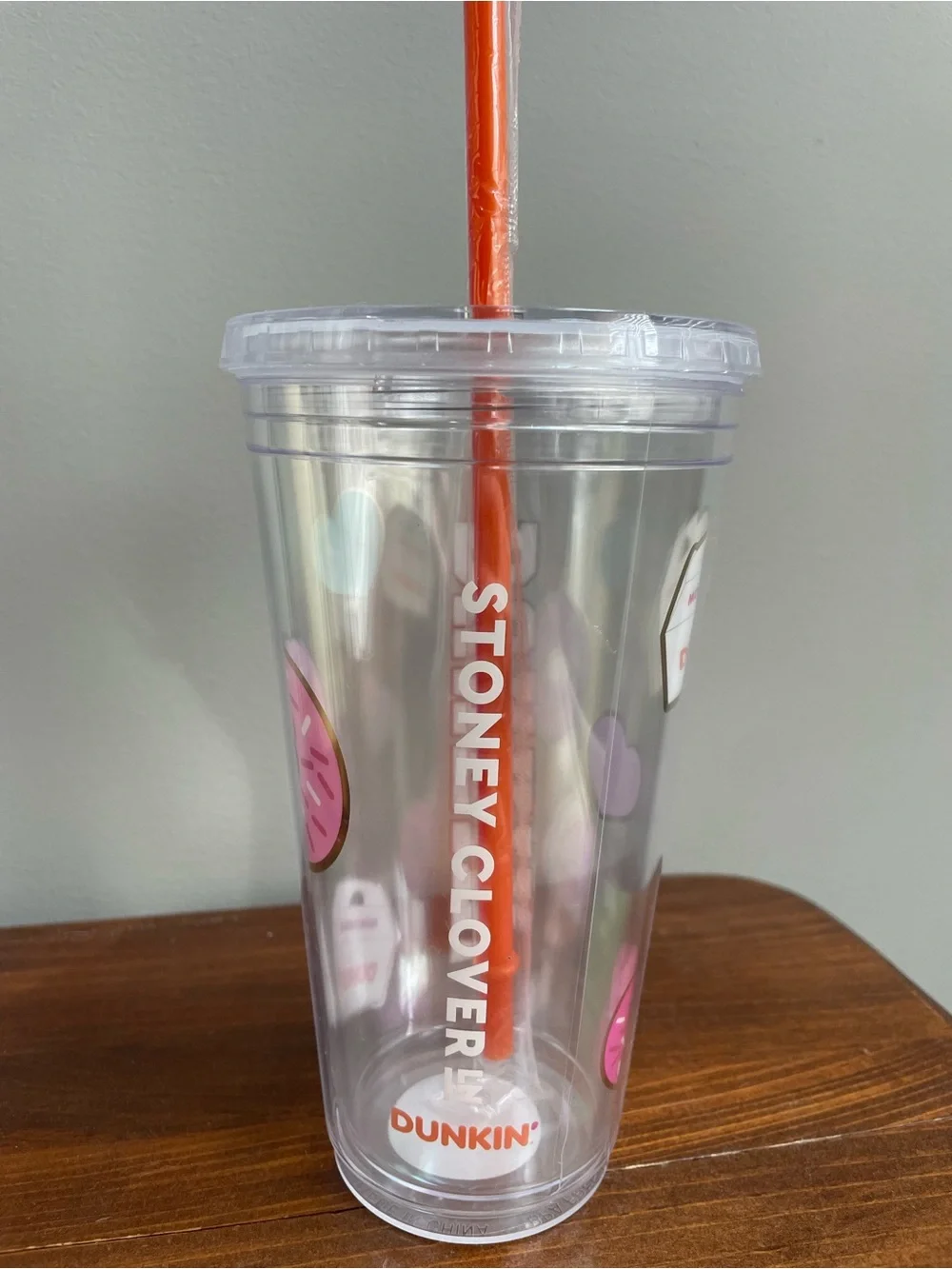 Stoney Clover Lane Clear Dunkin' Sticker Tumbler with Orange Straw